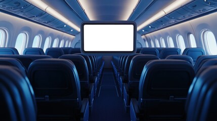 Fototapeta premium Empty airplane cabin with blank screen monitor