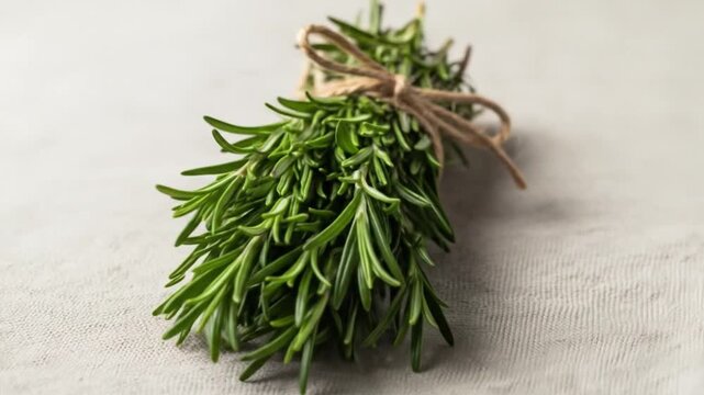 Fresh rosemary bundle on textured surface
