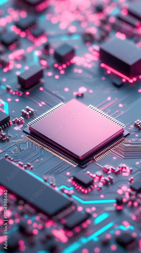 Aufkleber detailed network circuit board with central processor and glowing lights. futuristic computer compon