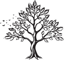 Fototapeta premium Elegant tree with falling leaves illustration, nature growth seasonal change decorative design