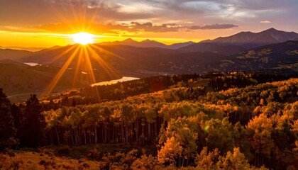 Golden sunset over mountain range