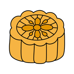 Mid autumn festival, cute moon cake outline collection with hand drawn line art style, traditional Asian oriental and floral ornaments, sweet traditional dessert food.