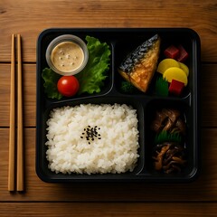 Lifestyle Japanese Bento Box on Wooden Table