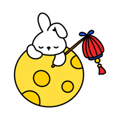 Mid autumn festival, cute moon cake outline collection with hand drawn line art style, traditional Asian oriental and floral ornaments, sweet traditional dessert food.