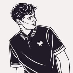 Stylish young man in polo shirt with heart emblem