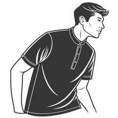 Stylized illustration of a man wearing a dark polo shirt