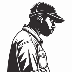 Stylized black and white portrait of a young man wearing a baseball cap