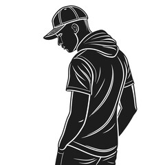 Stylized silhouette of a young man wearing a baseball cap and hoodie
