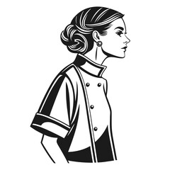 Elegant woman in chef uniform profile illustration
