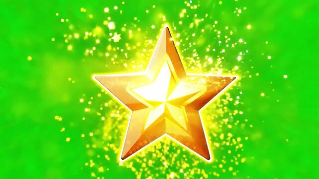 Golden Star Burst: A radiant golden star, emitting a bright glow and surrounded by sparkling particles, shines against a vibrant green backdrop, symbolizing achievement and excellence.
