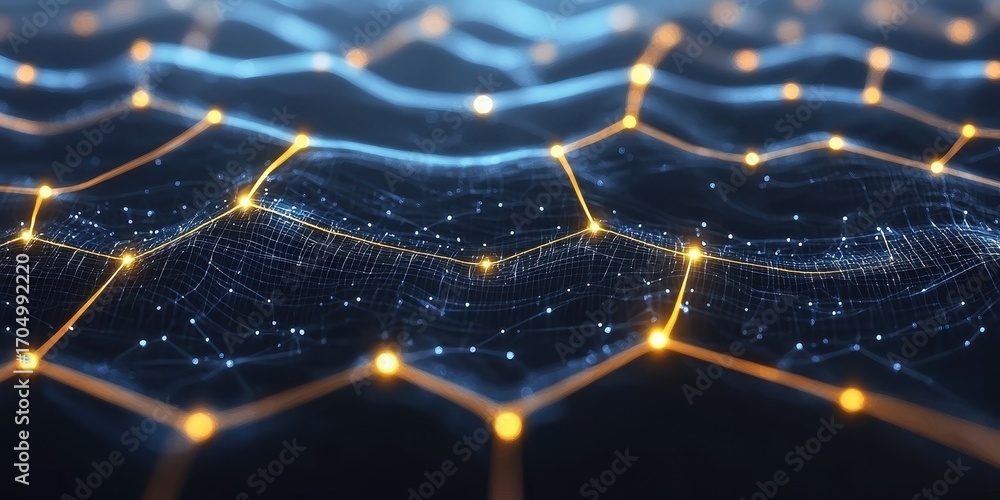 Poster a digital representation of interconnected lines and nodes, showcasing a vibrant network design with