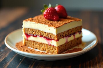 Individual tiramisu portion, showcasing texture and rich color , macro, tiramisu, coffee