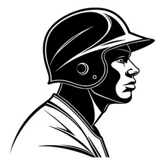 Stylized black and white profile of a baseball player