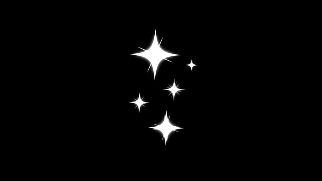 Glowing shining star bursts of sparkle twinkling stars, doodle cartoon animation blinking with glitter effects, starry night doodles, pop-up fx explosions, alpha channel, black screen 4K video