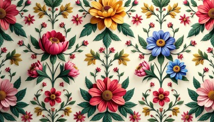 Intricate floral damask pattern in muted tones, elegant, apartment