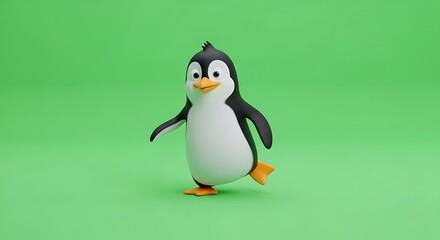 Fototapeta premium Adorable Penguin Character 3D Render on Green Background Illustration