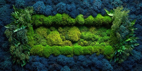 Moss wall art, framed with greenery