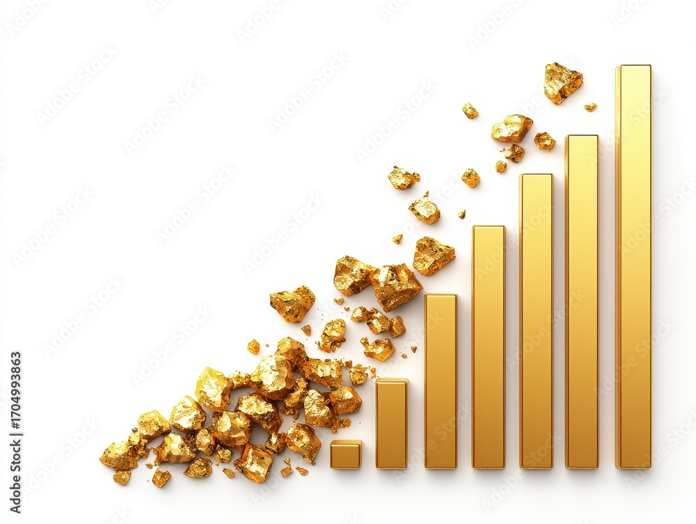 Poster A golden bar graph indicates growth, with scattered gold nuggets adding a dynamic touch, symbolizing wealth and success.