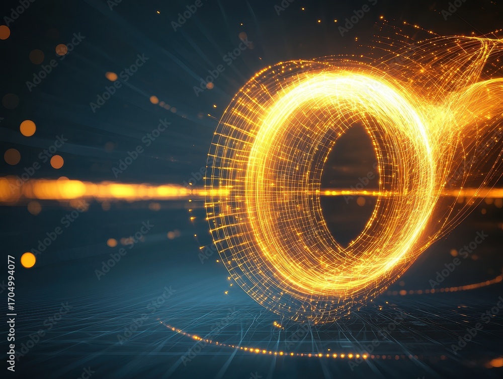Aufkleber a vibrant digital swirl of golden light, creating a mesmerizing circular pattern against a dark back