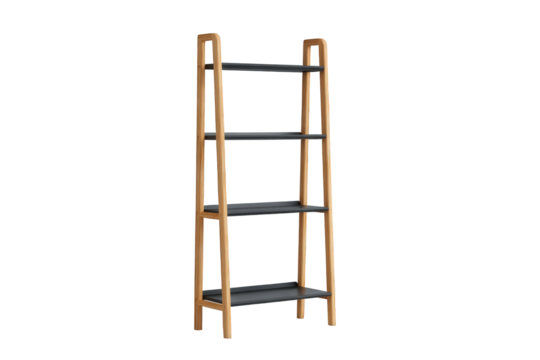 Modern wooden ladder shelf isolated on transparent background