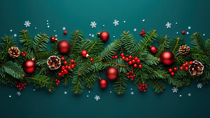 Christmas Garland With Ornaments And Pinecones