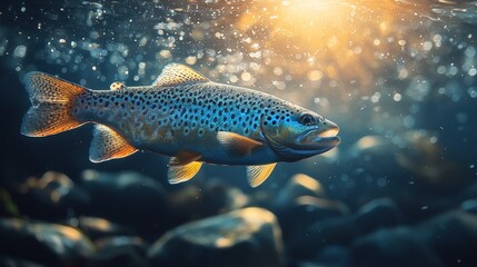 Trout swimming in a river