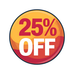 25 percent off sale sticker isolated on transparent background, discount offer