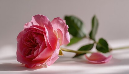 Delicate pink rose on light background
