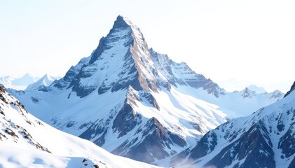 Obraz premium Snow-covered mountain peak against stark white sky, serene, frost, wild