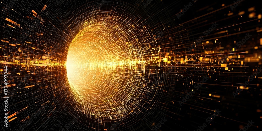 Poster a vibrant, abstract image depicting a glowing core surrounded by dynamic lines, suggesting energy an