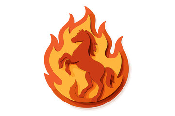 Paper art horse on fire: dynamic equine design with burning flames