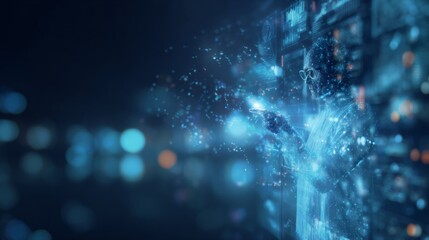 Data science revolution: analyzing and interpreting vast information. Digital control. Innovative data science: capturing complexity in blue virtual spaces. Interactive charts. Futuristic data.