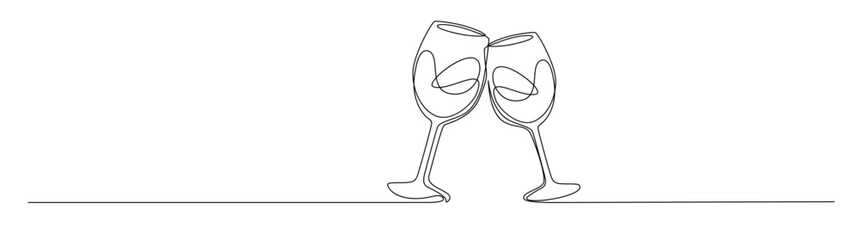 Two Wine Glasses Cheers Line Art Illustration