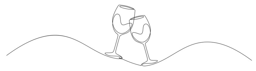 Two Wine Glasses - One Line Art Drink Celebration