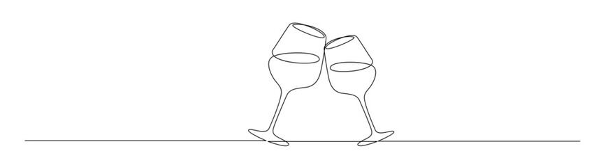 Two Champagne Glasses Toasting Continuous Line Art