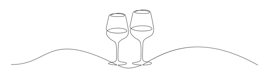 Continuous line art of two wine glasses