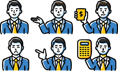 Naklejka premium Set of business man icons showing different emotions and actions