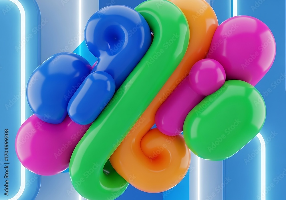 Poster abstract 3d rendering with rounded shapes and neon lighting backdrop