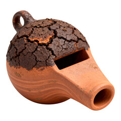 Unique Clay Whistle: Handcrafted Ceramic Instrument, Rustic Texture isolated on transparent background
