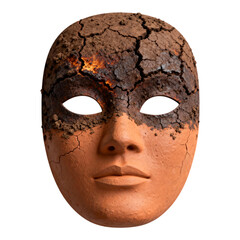 Cracked Earth Mask: A Symbol of Environmental Crisis isolated on transparent background