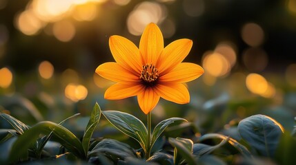 Vibrant orange flower in golden sunlight