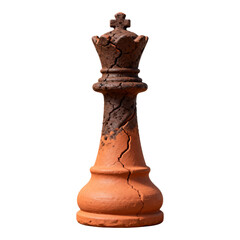 Terracotta Chess Queen: Cracked Texture, Rustic Decor, Game Piece, Vintage Style, Home Ornament isolated on transparent background