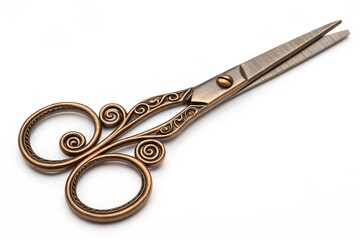 Scissors with curly handles from bronze isolated on white background