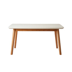 Fototapeta premium Modern white dining table with wooden legs isolated on transparent background