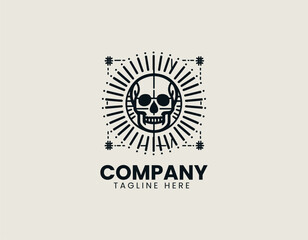 Fototapeta premium Skull Sunrise Mountain Logo