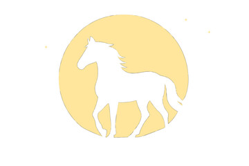 Fototapeta premium Silhouette of a horse against a glowing moon in a mystical night scene