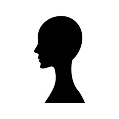 Elegant silhouette portrait of a bald woman in profile against white background