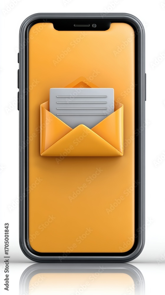 Poster smartphone email communication, modern mobile device with envelope icon symbolizing digital messagin
