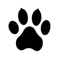 Black and white animal paw print silhouette on a white background