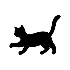 Dramatic black silhouette of a cat pouncing forward with tail raised elegantly